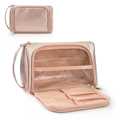주문 휴대용 로즈 골든 PU 가죽 화장품 메이크업 가방 online manufacture