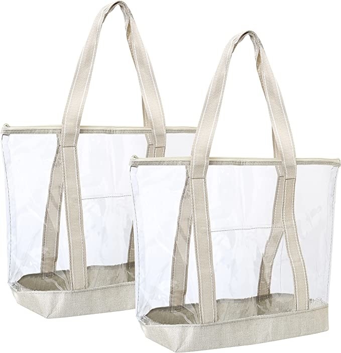 맑은 맞춤 쇼핑 가방 캐리어 투명한 PVC 토트 가방 경기장 야외 해변 14x5x13 